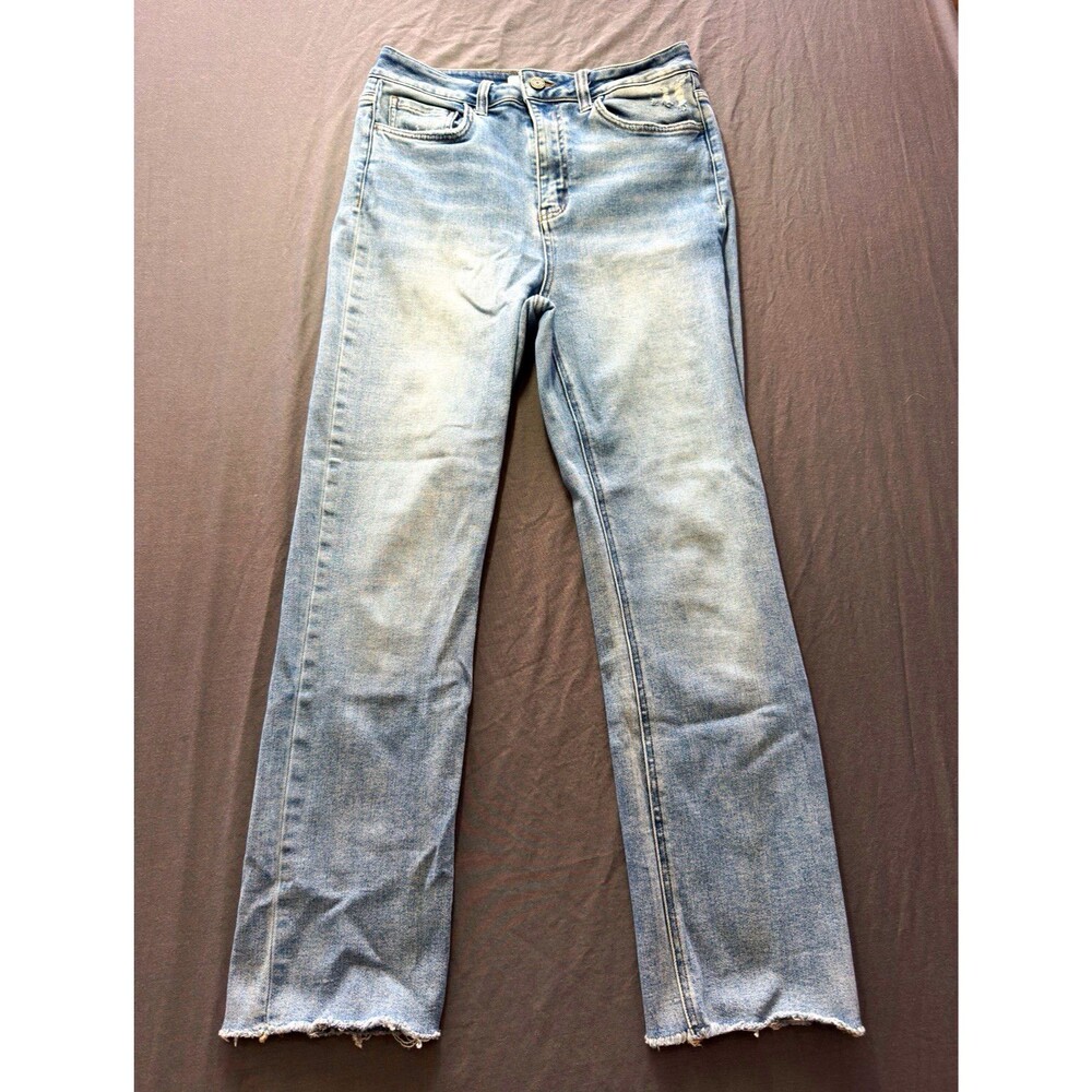 VERVET Blue Women's Mid Rise Slim Flared Light Wash Stretch Distressed Jeans